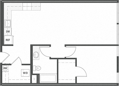Floor plan for 1 bed, 1 bath, 792 sqft
